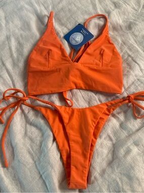 Neon Orange/pink Tie-Side Bikini Set